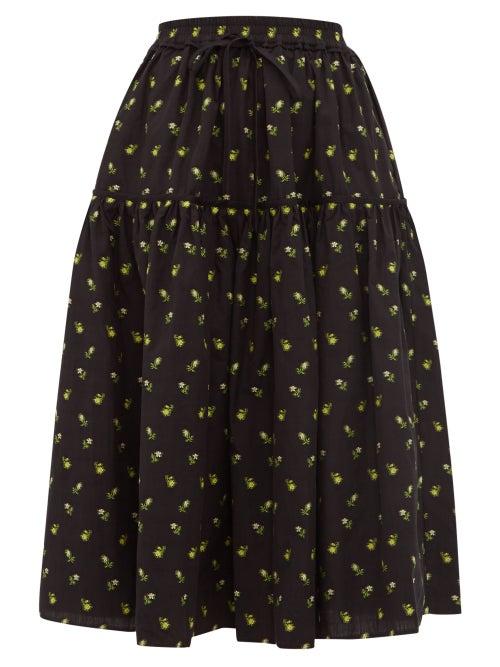 Matchesfashion.com Cecilie Bahnsen - Adea Floral Fil Coup Cotton Skirt - Womens - Black Yellow