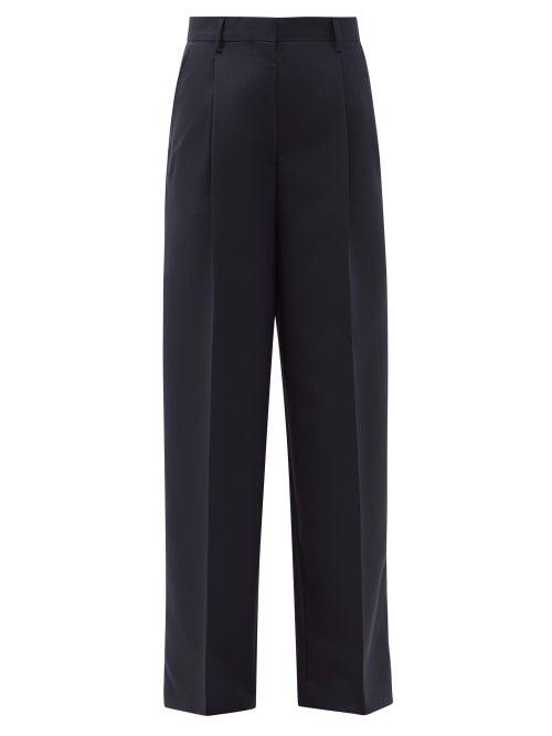 Matchesfashion.com Officine Gnrale - New Sophie Box Pleated Wool-fresco Trousers - Womens - Navy