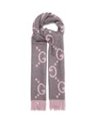 Gucci - Gg Logo-jacquard Cashmere Scarf - Womens - Grey Multi