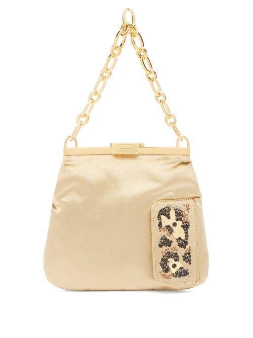 Matchesfashion.com Bienen-davis - 4am Crystal Embellished Velvet Clutch - Womens - Gold