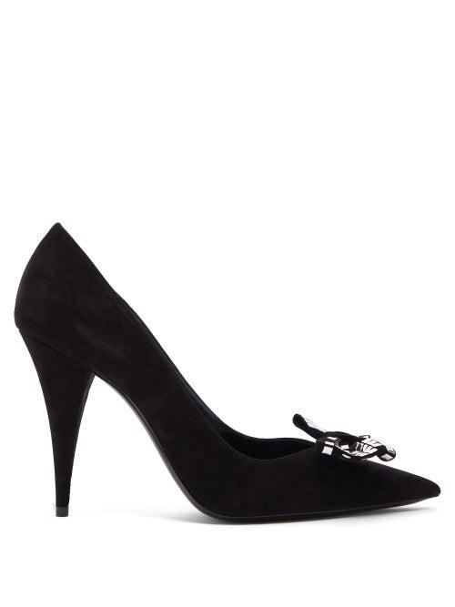 Matchesfashion.com Saint Laurent - Kiki Tile Studded Bow Suede Pumps - Womens - Black
