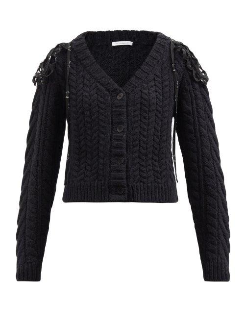 Cecilie Bahnsen - Milo Trellis-collar Cabled Wool-blend Cardigan - Womens - Black
