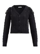 Cecilie Bahnsen - Milo Trellis-collar Cabled Wool-blend Cardigan - Womens - Black
