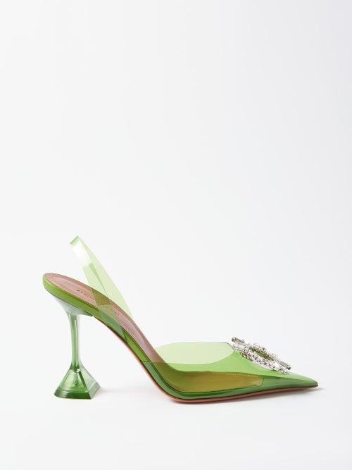 Amina Muaddi - Begum 95 Crystal-embellished Pvc Slingback Pumps - Womens - Green