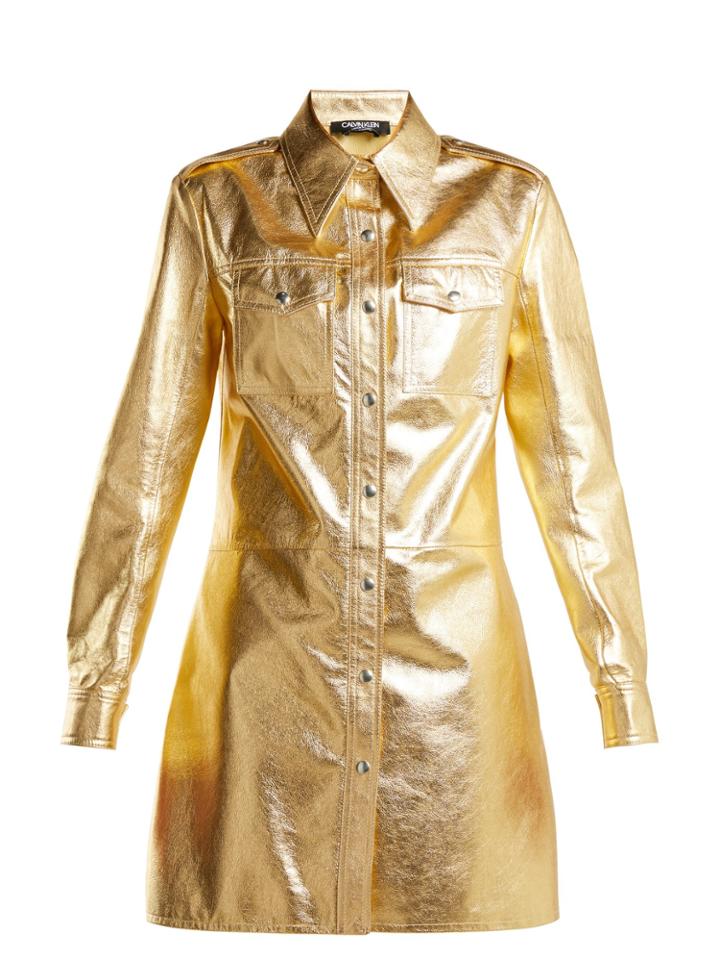 Calvin Klein 205w39nyc Point-collar Leather Shirtdress