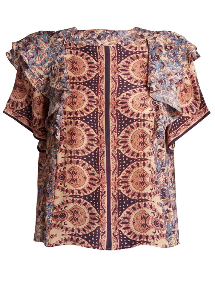 Sea Ruffle-trimmed Silk Top