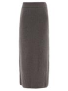 Raey - Mohair-silk Blend Ribbed Pencil Skirt - Womens - Dark Grey