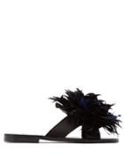 Matchesfashion.com Lvaro - Antoniona Feather Trimmed Leather Sandals - Womens - Black Navy