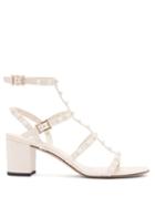Matchesfashion.com Valentino - Rockstud Block Heel Leather Sandals - Womens - White