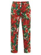 Matchesfashion.com Dolce & Gabbana - Geranium Print Brocade Cotton Blend Trousers - Womens - Red Multi
