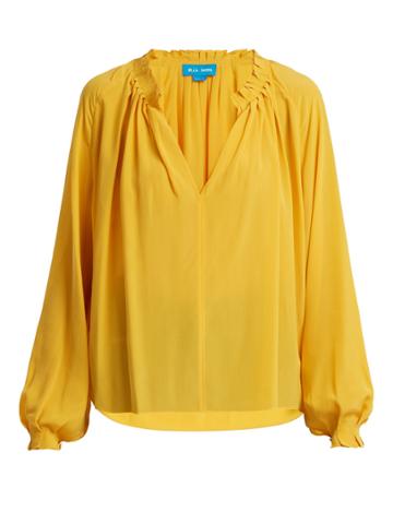 M.i.h Jeans Sidi V-neck Pleated Silk-crepe Blouse