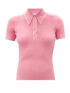 Joostricot - Spearpoint-collar Ribbed Cotton-blend Polo Shirt - Womens - Pink