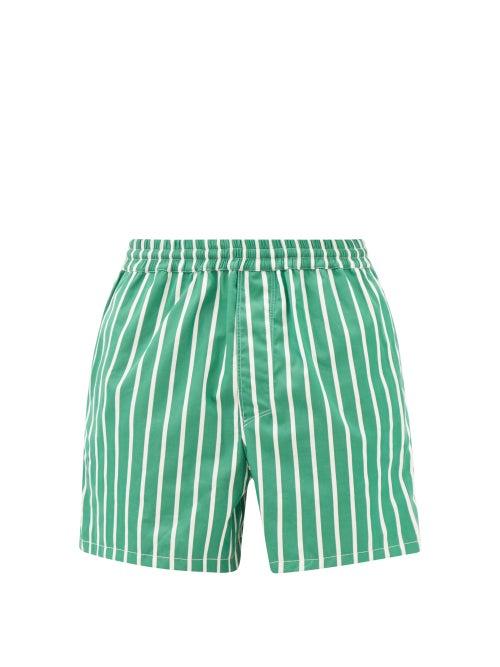 L.e.j - Striped Cotton-poplin Shorts - Mens - Green Stripe
