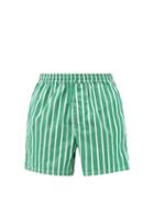 L.e.j - Striped Cotton-poplin Shorts - Mens - Green Stripe