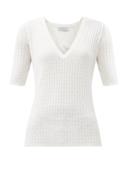 Matchesfashion.com Gabriela Hearst - Carolina V-neck Cashmere-blend Sweater - Womens - Ivory