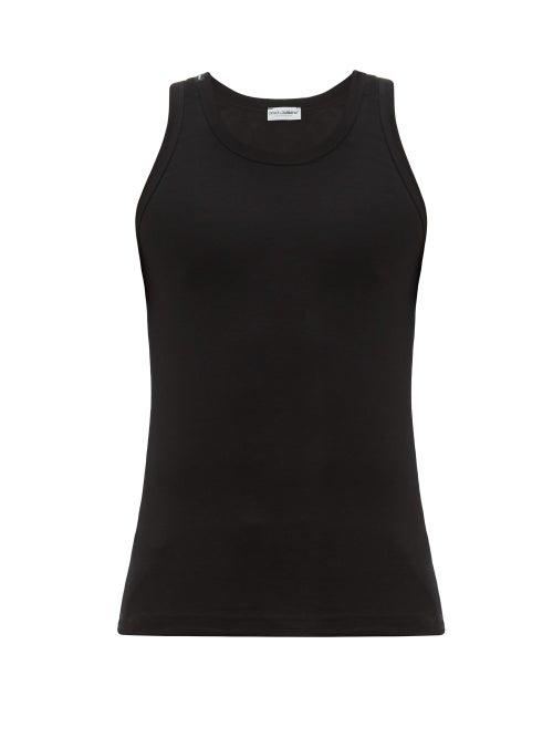 Matchesfashion.com Dolce & Gabbana - Flocked Crown Print Stretch Cotton Tank Top - Mens - Black