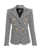 Balmain - Double-breasted Houndstooth Boucl Jacket - Womens - White Black