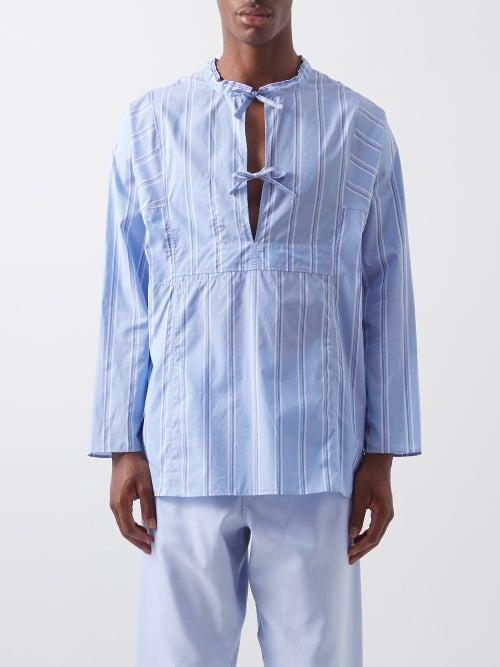 L.e.j - Klub Striped Cotton Shirt - Mens - Blue