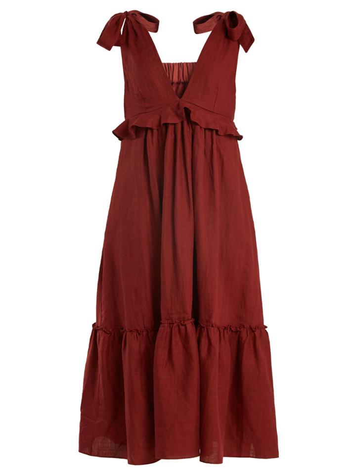 Three Graces London Lydia Tie-neck Linen Dress