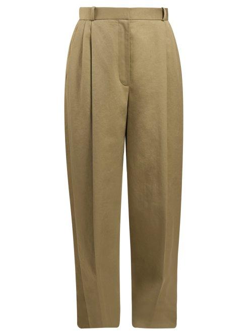 Matchesfashion.com The Row - Nica High Rise Cotton Trousers - Womens - Green
