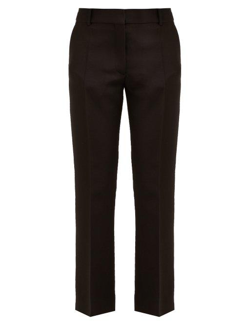 Matchesfashion.com Valentino - High Rise Wool And Silk Blend Cigarette Trousers - Womens - Black