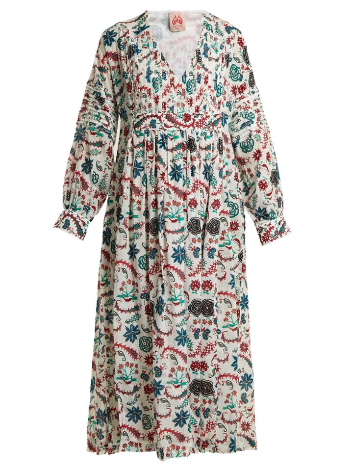 Le Sirenuse, Positano Callista Parsley-print Pleated Cotton Dress