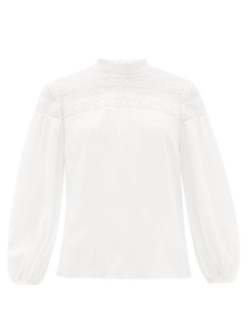 Matchesfashion.com Redvalentino - Lace-trimmed Crepe Blouse - Womens - White