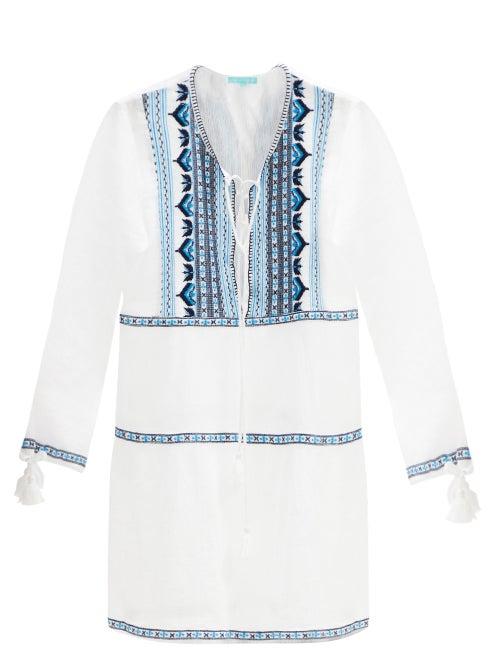 Matchesfashion.com Melissa Odabash - Millie Embroidered Lace-up Cotton Mini Dress - Womens - Navy
