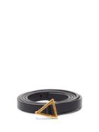 Matchesfashion.com Bottega Veneta - Triangle-buckle Slim Leather Belt - Womens - Black Gold