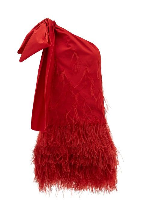Matchesfashion.com No. 21 - Bow-appliqu One-shoulder Feathered Taffeta Dress - Womens - Red