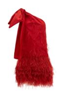 Matchesfashion.com No. 21 - Bow-appliqu One-shoulder Feathered Taffeta Dress - Womens - Red