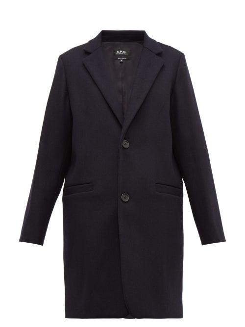 Matchesfashion.com A.p.c. - Carver Single Breasted Felted Wool Blend Overcoat - Womens - Navy
