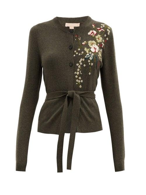 Matchesfashion.com Brock Collection - Ramo Floral-embroidered Wool-blend Cardigan - Womens - Green