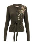 Matchesfashion.com Brock Collection - Ramo Floral-embroidered Wool-blend Cardigan - Womens - Green