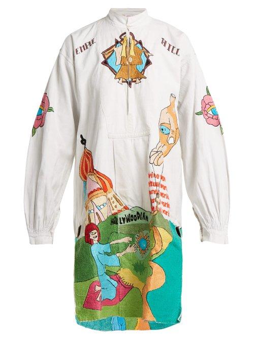 Matchesfashion.com Kilometre Paris - Temple Hill Embroidered Denim Shirtdress - Womens - White Multi
