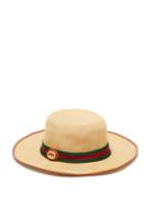 Matchesfashion.com Gucci - Gg Web Stripe Cotton Canvas Fedora Hat - Mens - Beige