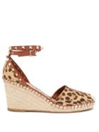 Matchesfashion.com Valentino Garavani - Rockstud Leopard-print Canvas Espadrille Wedges - Womens - Tan Multi
