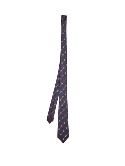 Matchesfashion.com Gucci - Horsebit Print Silk Satin Tie - Mens - Navy
