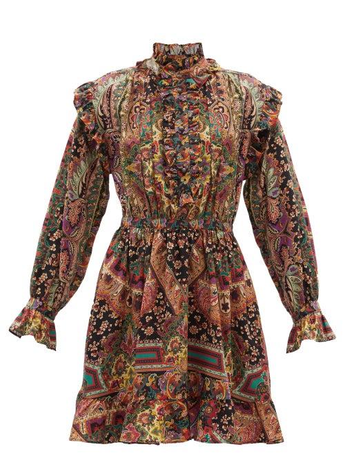 Ladies Rtw Etro - Alameda Floral-printed Wool-blend Dress - Womens - Black Multi