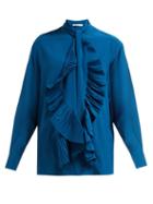 Matchesfashion.com Givenchy - Pleated Tie Silk Crepe De Chine Blouse - Womens - Blue