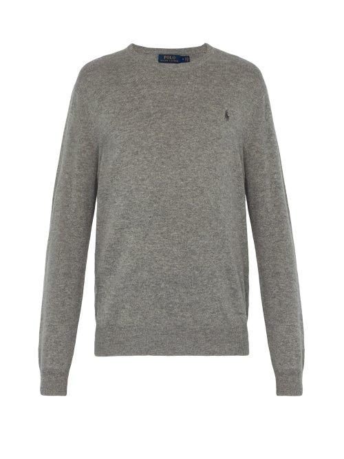 Matchesfashion.com Polo Ralph Lauren - Logo Embroidered Cashmere Sweater - Mens - Grey