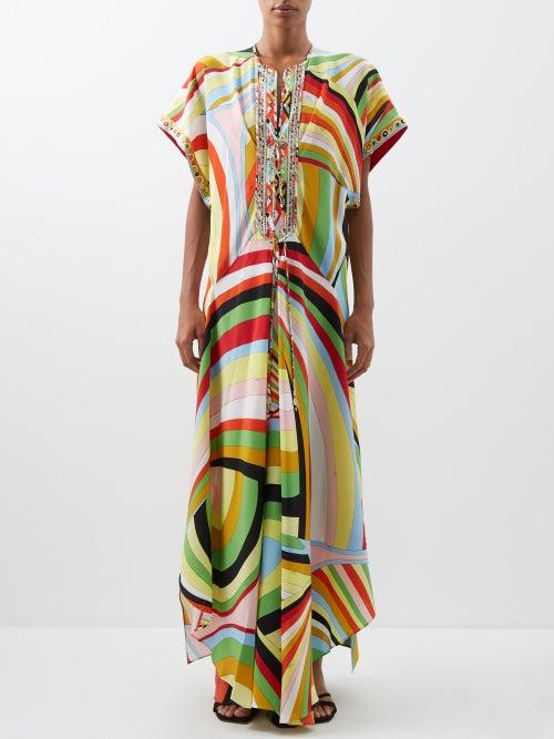 Pucci - Iride-print Silk Crepe De Chine Maxi Dress - Womens - Black Multi