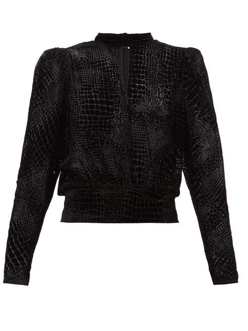 Matchesfashion.com Frame - Puffed Sleeve Devor Velvet Top - Womens - Black