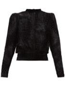 Matchesfashion.com Frame - Puffed Sleeve Devor Velvet Top - Womens - Black