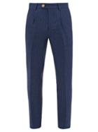 Matchesfashion.com Brunello Cucinelli - Pinstriped Linen Trousers - Mens - Blue