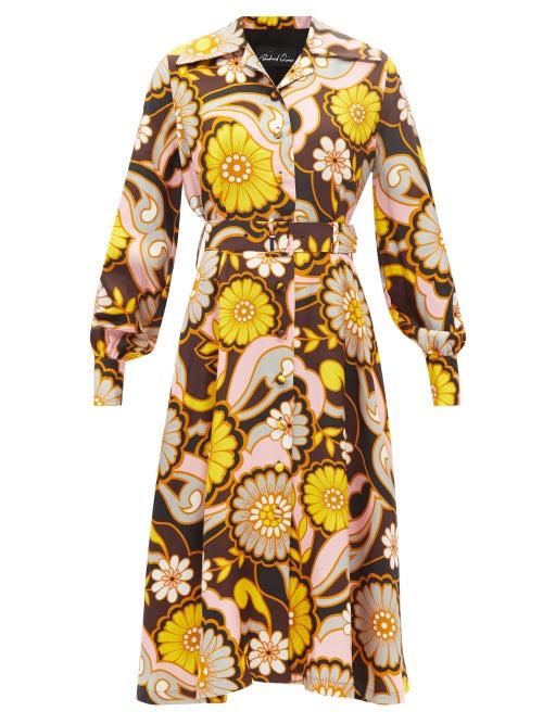Richard Quinn - Sun Long-sleeve Silk-twill Shirt Dress - Womens - Multi