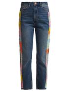 Matchesfashion.com Germanier - Bead Embellished High Rise Straight Leg Jeans - Womens - Blue Multi