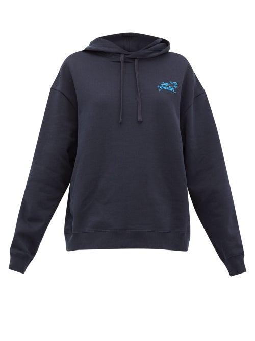 Matchesfashion.com Raf Simons - Twin Peaks-print Cotton-jersey Hooded Sweatshirt - Womens - Navy