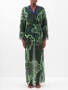 Johanna Ortiz - Del Rio V-neck Chiffon Maxi Dress - Womens - Green Print