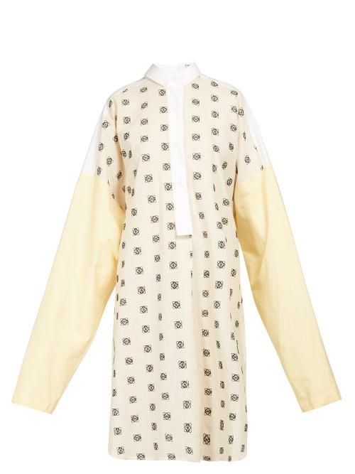 Matchesfashion.com Loewe - Anagram Embroidery Poplin Shirtdress - Womens - White Multi